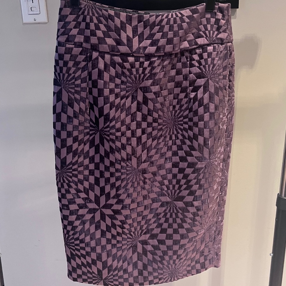 Purple High-Waisted Geometric Pencil Skirt - Size S